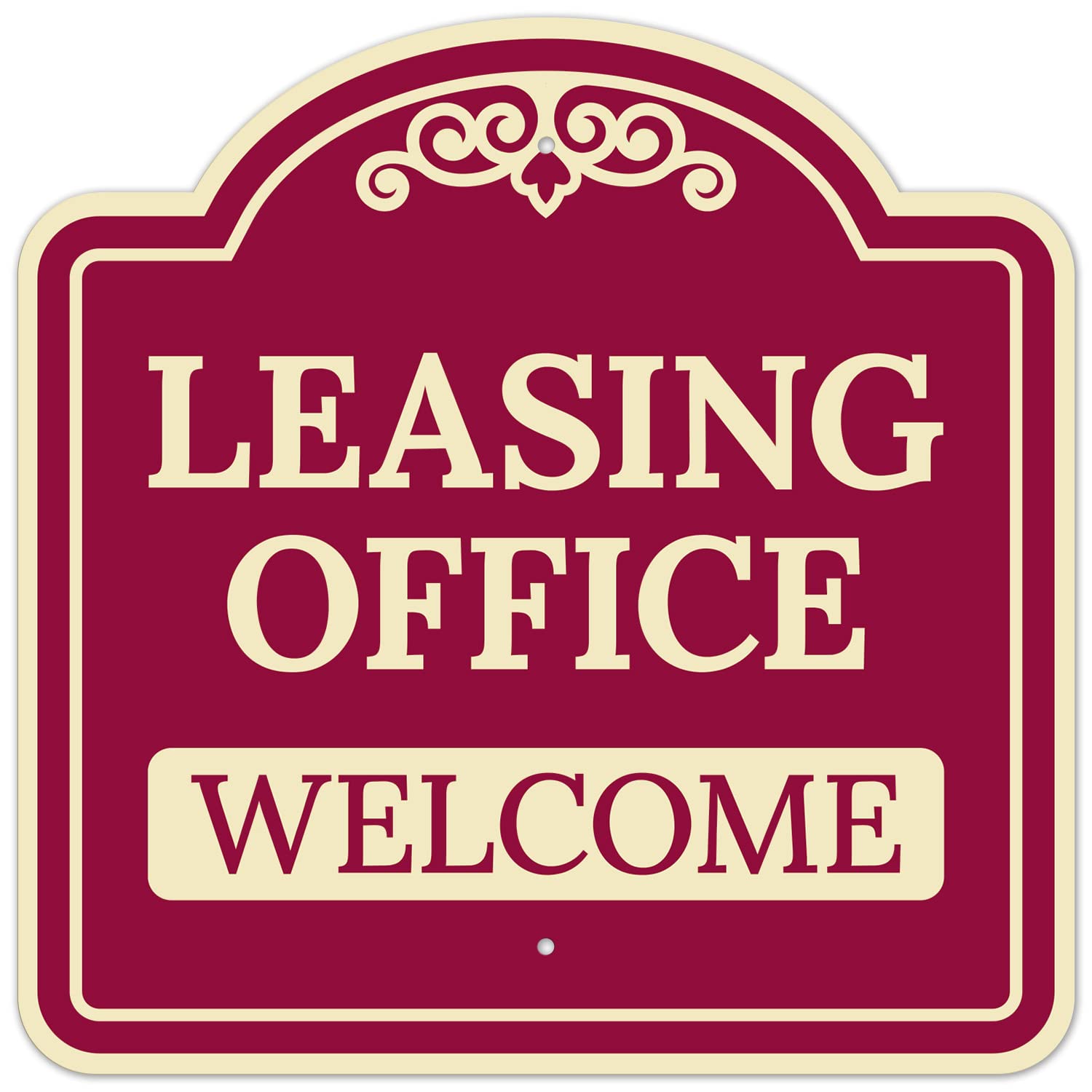 Leasing Office Welcome Decor Sign, Burgundy Dark, 24x24 Inches, ACM, Fade Resistant, Made in USA
