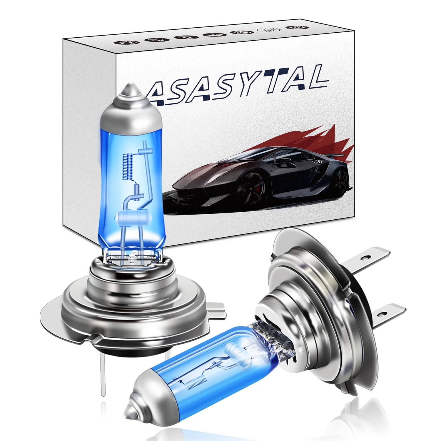 Asasytal H7 55W 12V Halogen Headlight Bulbs,5000K Warm White Light for Car Low Beam Bulbs, 2 Pieces