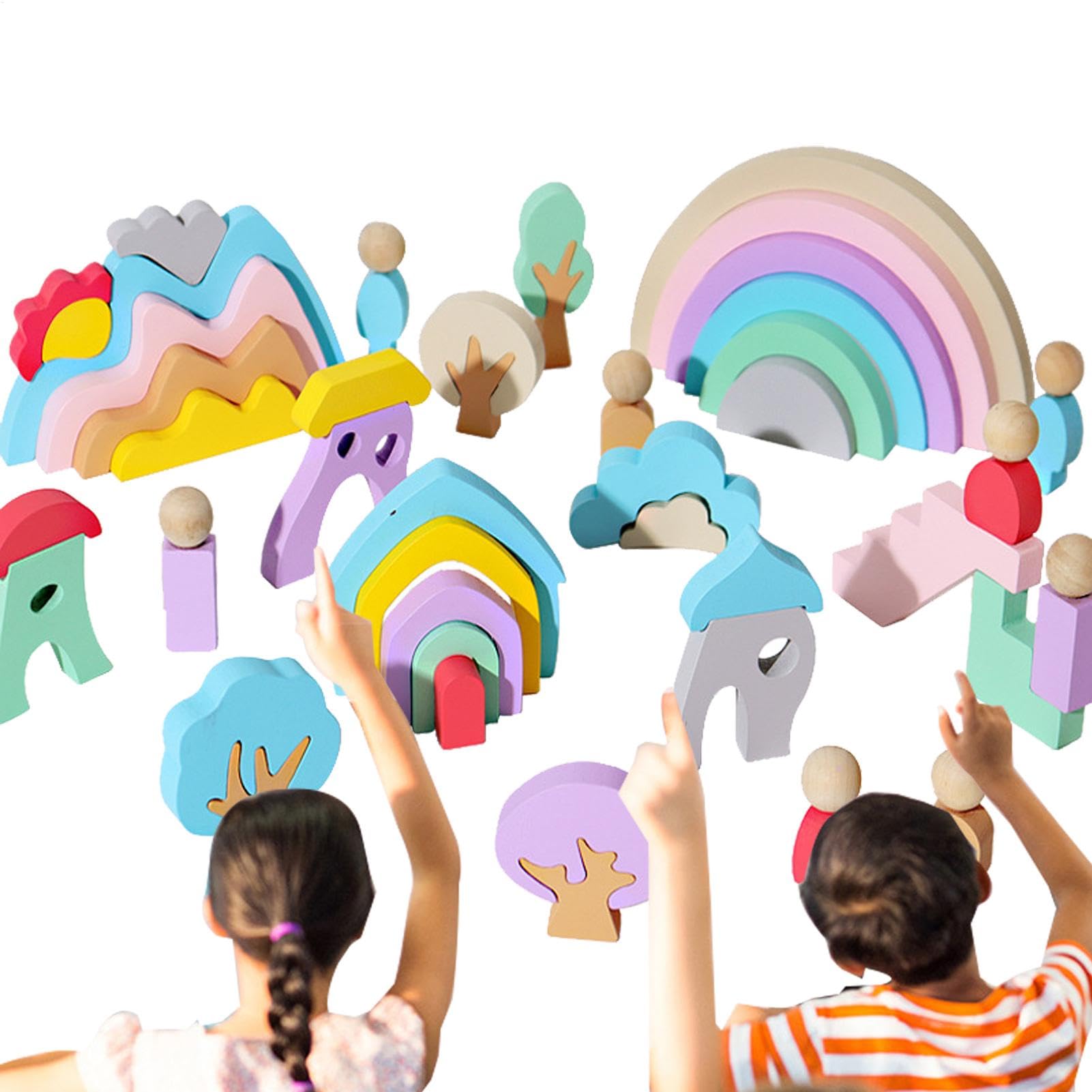 Wooden Rainbow Stacking Toy,Wooden Rainbow Stacker | 44 Stacking Games Rainbow Blocks Rainbow Toys,Colorful Wooden Stacking Toys, Stacking Blocks