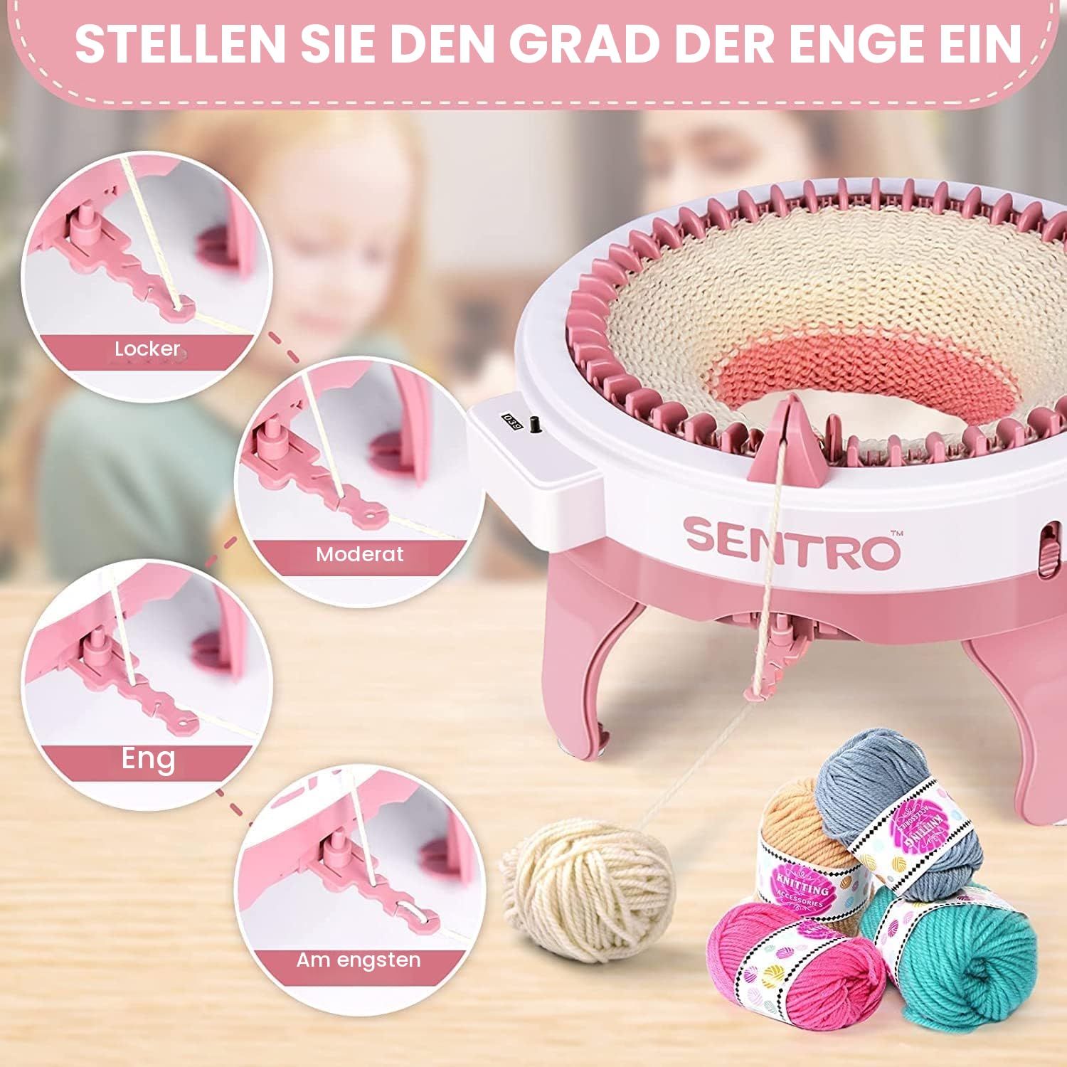 Zcvtbye SENTRO Strickmaschine, 48 Nadeln Strickmaschine mit Reihenzähler Stricken, DIY-Dualmodus strickmaschine für Socke, Mütze und Schal, Webrahmen für Kinder und Erwachsene