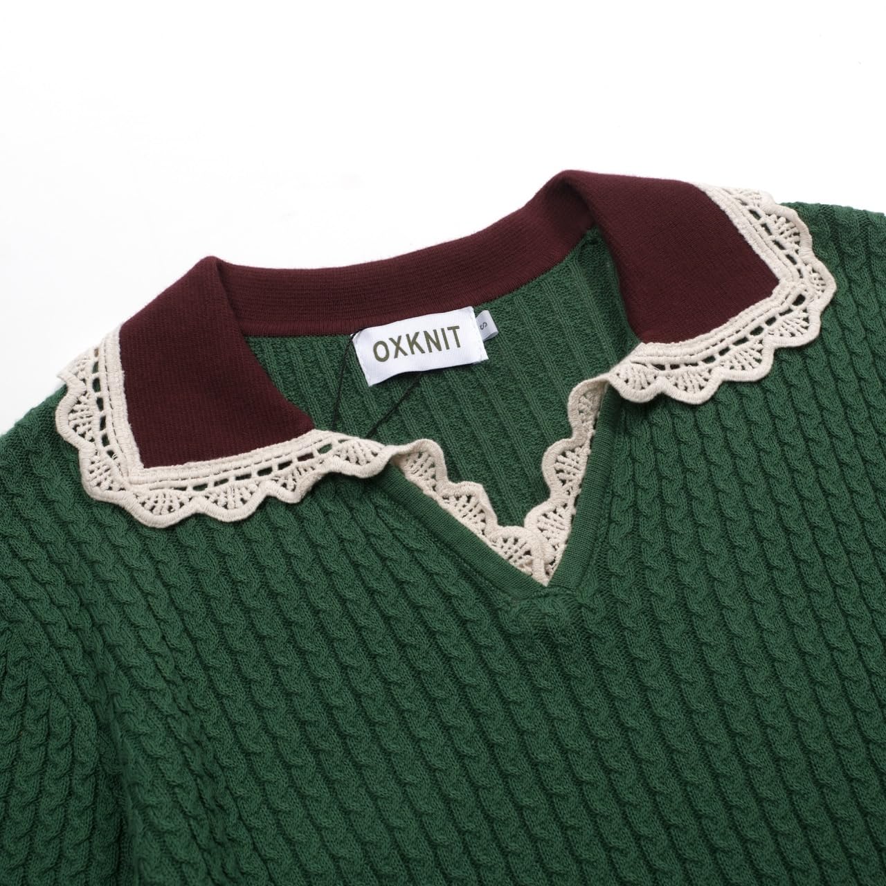 OXKnit Damen Poloshirt Baumwolle Atmungsaktiv Retro College Stil Grün V-Ausschnitt Strick Polohemd Damen Tailliert Figurumspielend Kurzarm Freizeit Sport Arbeit
