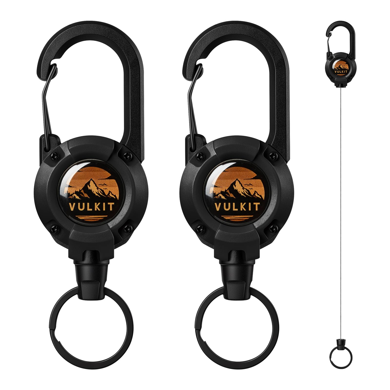 VULKIT Retractable Keychain Heavy Duty Badge Reel with Carabiner, Retractable Keyring, Anti-Lost Clip, Upgraded 65cm Stainless Steel Cord for Work ID Fishing Camping