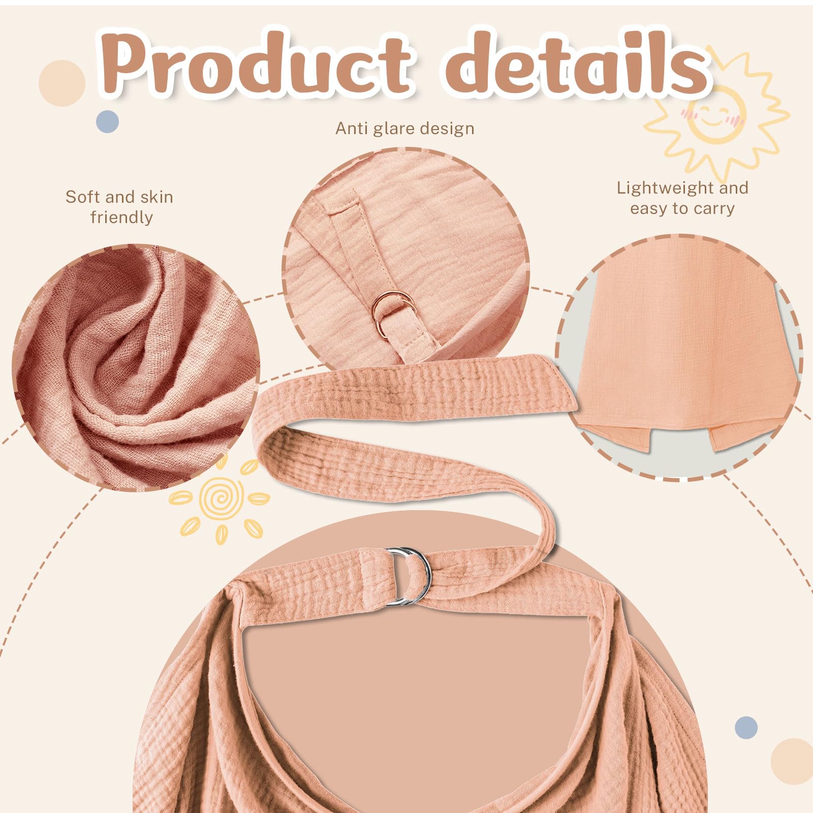 Pañuelo de lactancia para viajes, delantal de lactancia, funda de muselina para bebés, suave y transpirable, funda de enfermería para alimentación del pecho, color rosa, Rosa., L