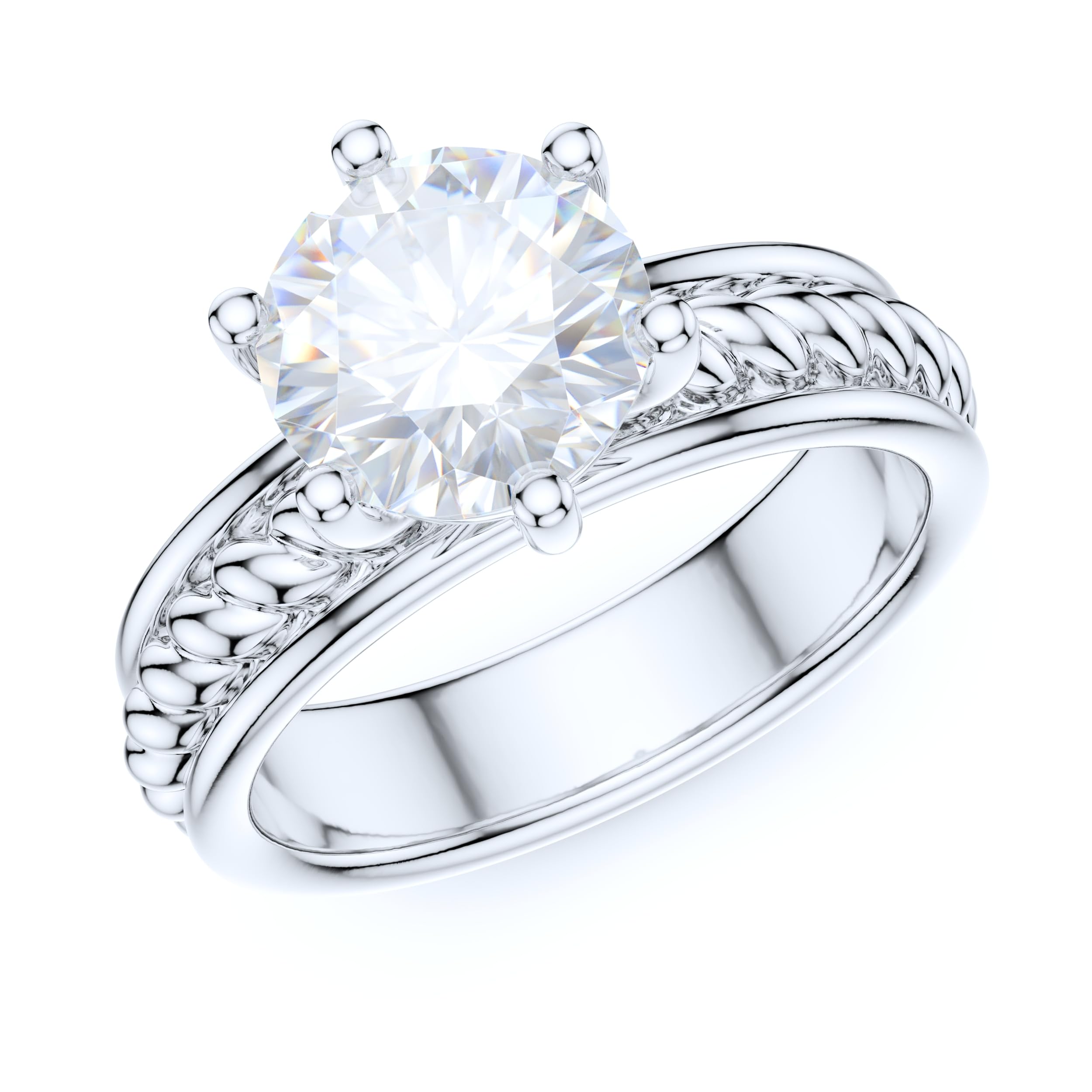 pierścionek, Pierścionek zaręczynowy z imitacją okrągłego diamentu lub Moissanite o