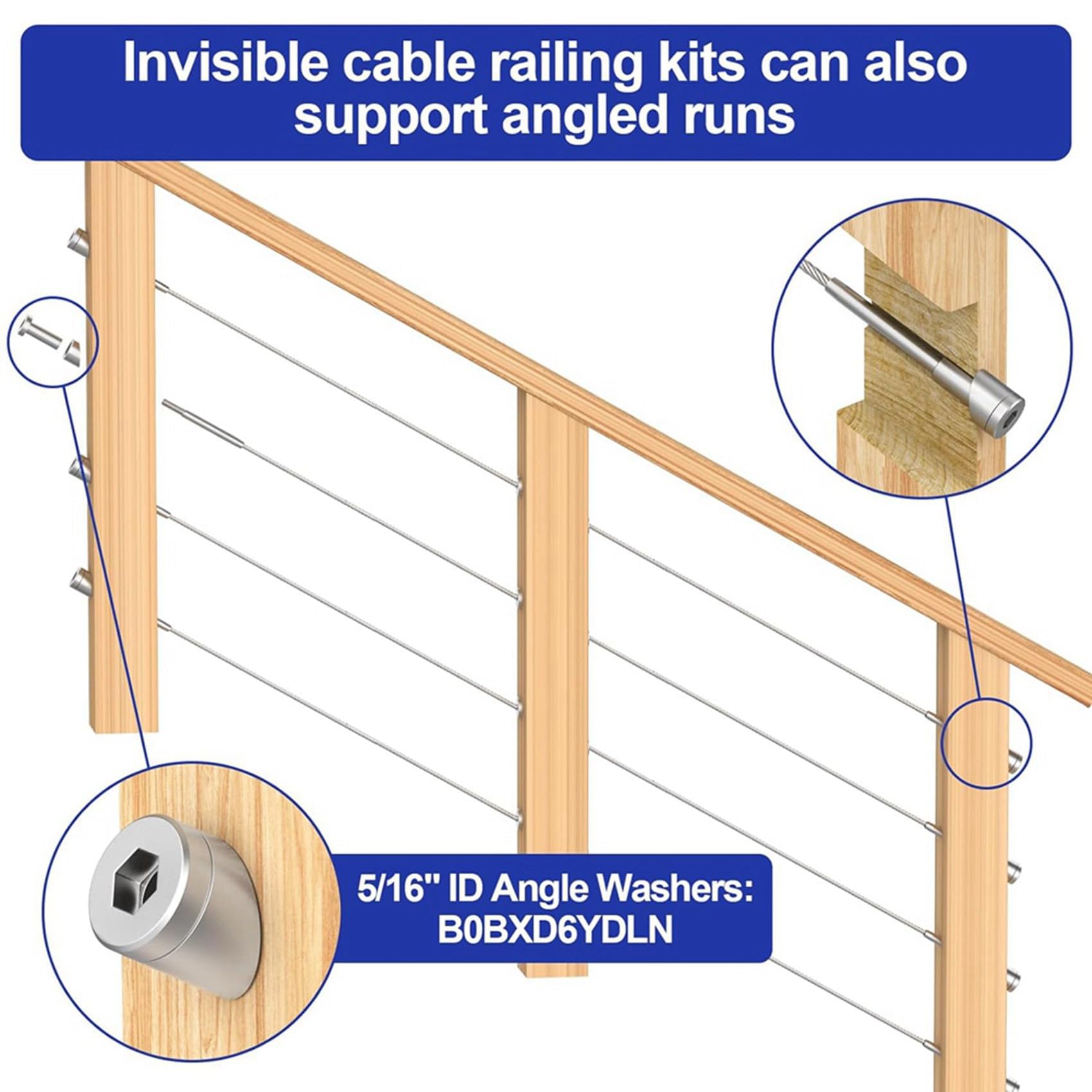 Paquete de 100 Kit de Barandilla de Cable, Receptor de Acero Inoxidable T316 de 1/8 Pulgadas y Extremo de Perno Estampado para Barandilla de Cable