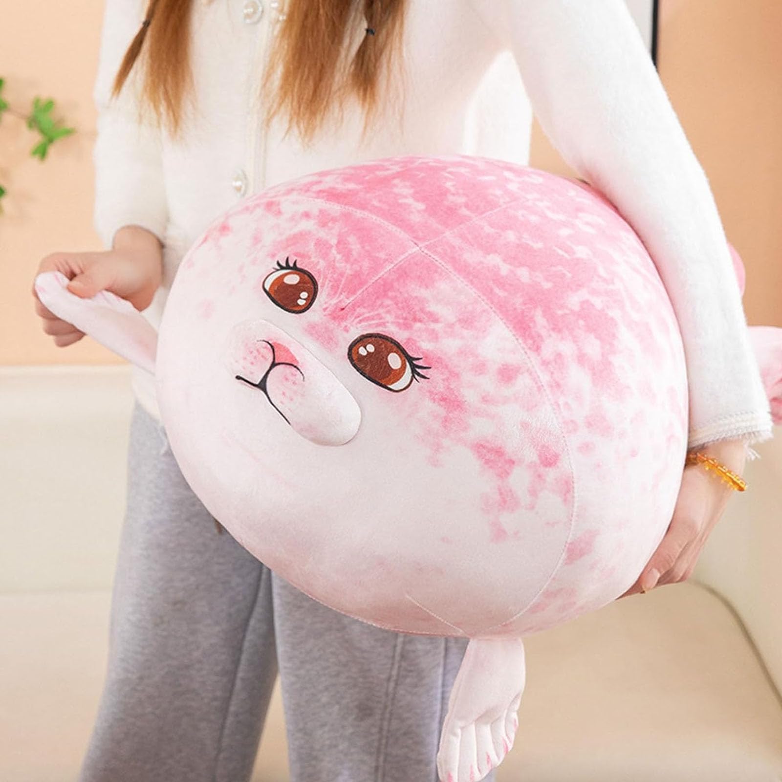 JORCEDI Seal Plush Toy, Chubby Seal Pillow Plush, Cute Seal Pillow—Soft, Fluffy, and Cuddly Stuffed Plush Pillow for Kids, Friends, and Family (Pink,55cm)