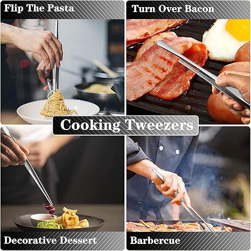 Miniatura 5 de JETKONG 2 pinzas de cocina de acero inoxidable de 12 pulgadas, pinzas rectas para alimentos, pinzas de cocina profesionales para reparar y hacer