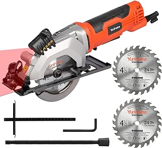 4Amp 3500RPM Mini Circular Saw with Laser Guide, Vacuum Adapter, Blade Wrench and Rip Guide, Max. Cutting Depth1-5/8