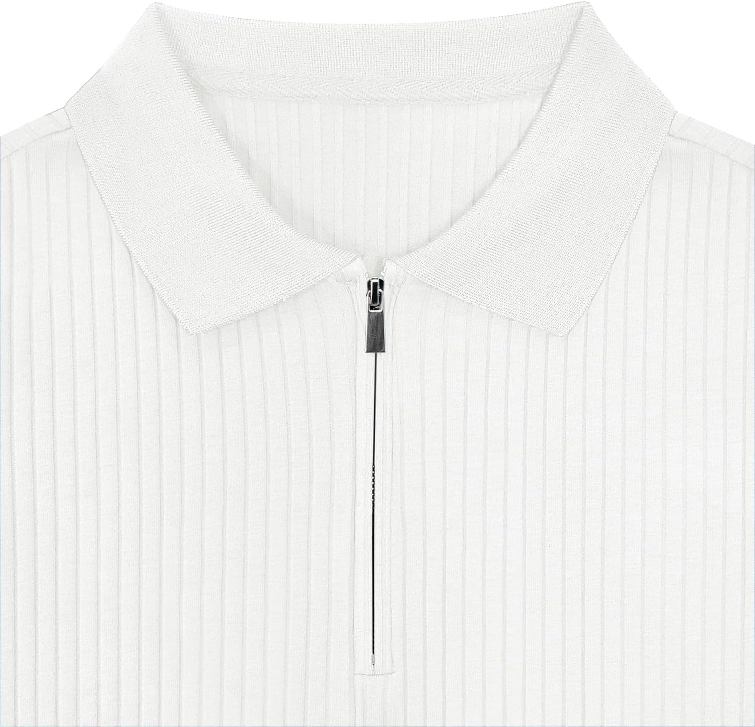 Zipper Muscle Polo Shirts for Men Slim Fit Short Sleeve Cotton Ribbed Knit Golf Shirt - Image 3