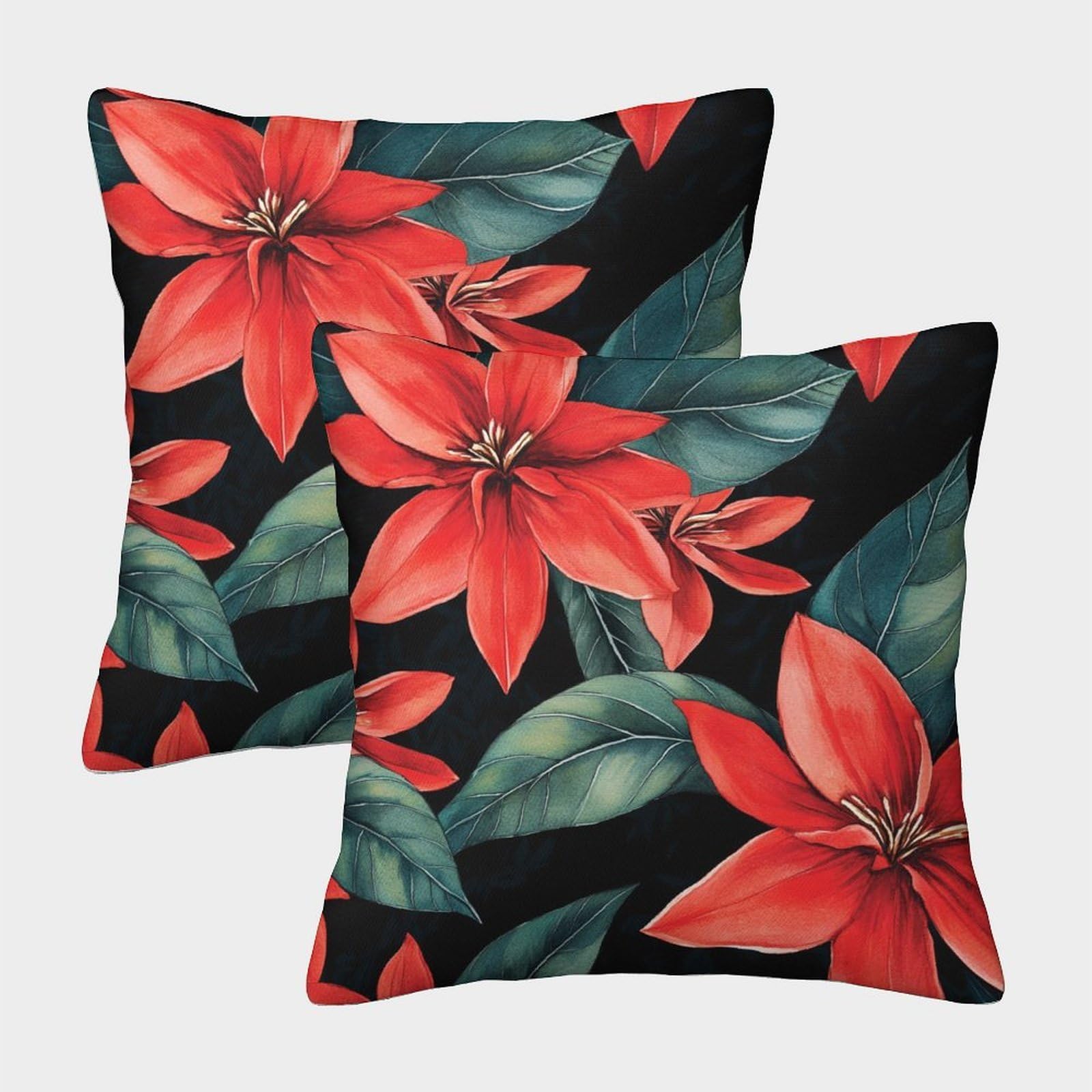 kaiyun 2 Pack Red Flowers,Plant Pattern 3D Image Printed Single-sided Cushion Cover 50x50cm