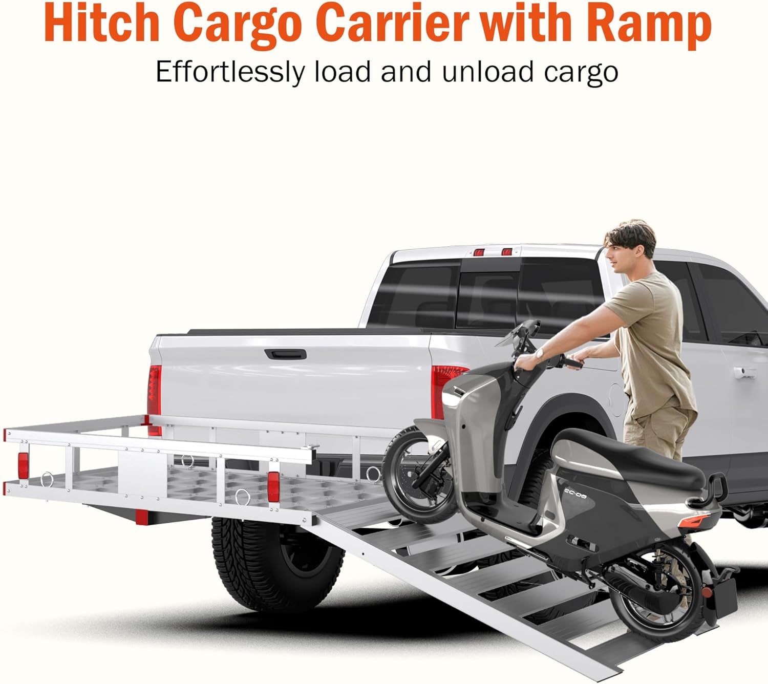 Aluminum Hitch Cargo Carrier with Ramp, 50" x 29.5" x 8.7" Trailer Hitch Cargo Carrier Hitchs Mount Cargos Hitchs Carriers, 500lbs Capacity, Fit 2" Receiver for Suvs Trucks Vans Pickups Camping