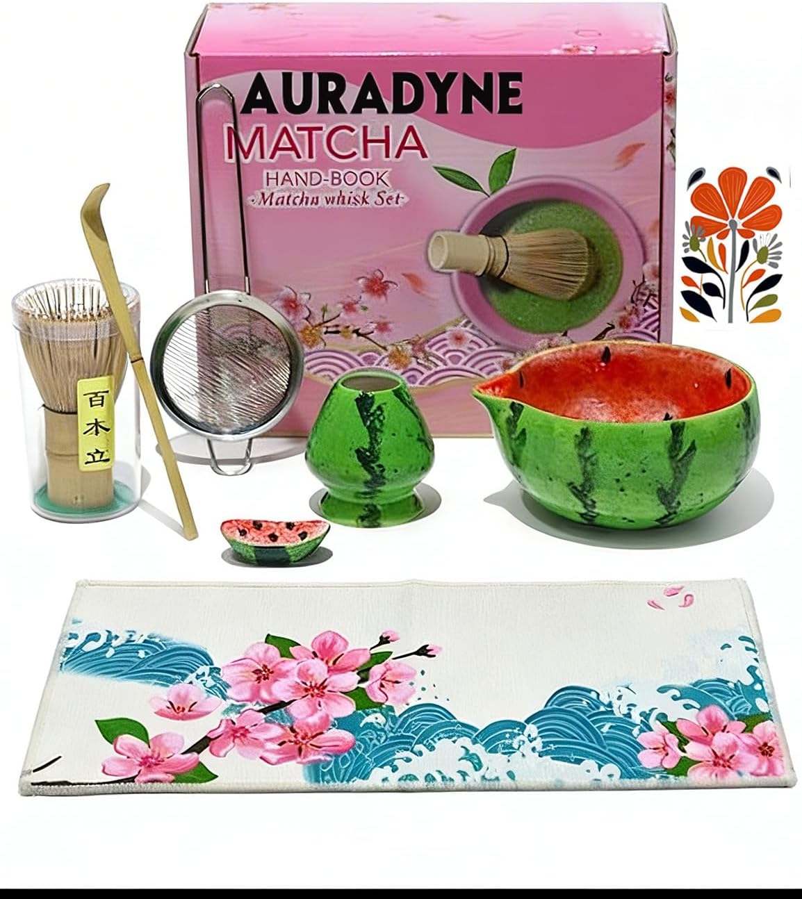 Matcha Set, 9 Pcs Lotus Matcha Bowl Set,18oz Ceramic Chawan with Whisk (Chasen), Holder, Sifter, Wooden Tea Needle, Complete Japanese Matcha Making Kit, Cute Gifts for Women & Tea Lovers (Red)