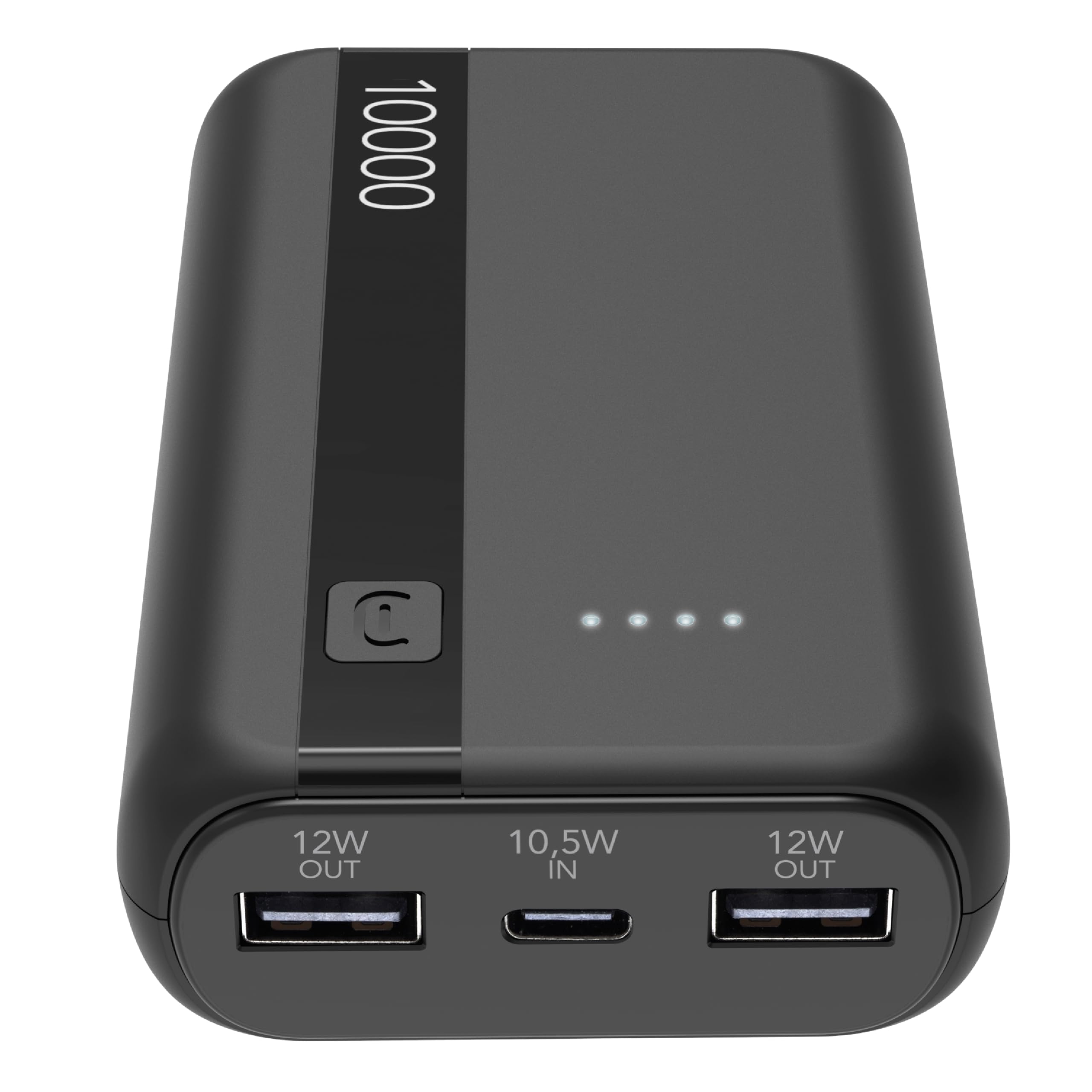 Cellularline - Power Bank 10000 - Capacità: 10000mAh - Input: 1xUSB-C 10.5W - Output: 1xUSB 12W - Celle: Li-ion Battery - LED luminosi indicano carica residua - Nero