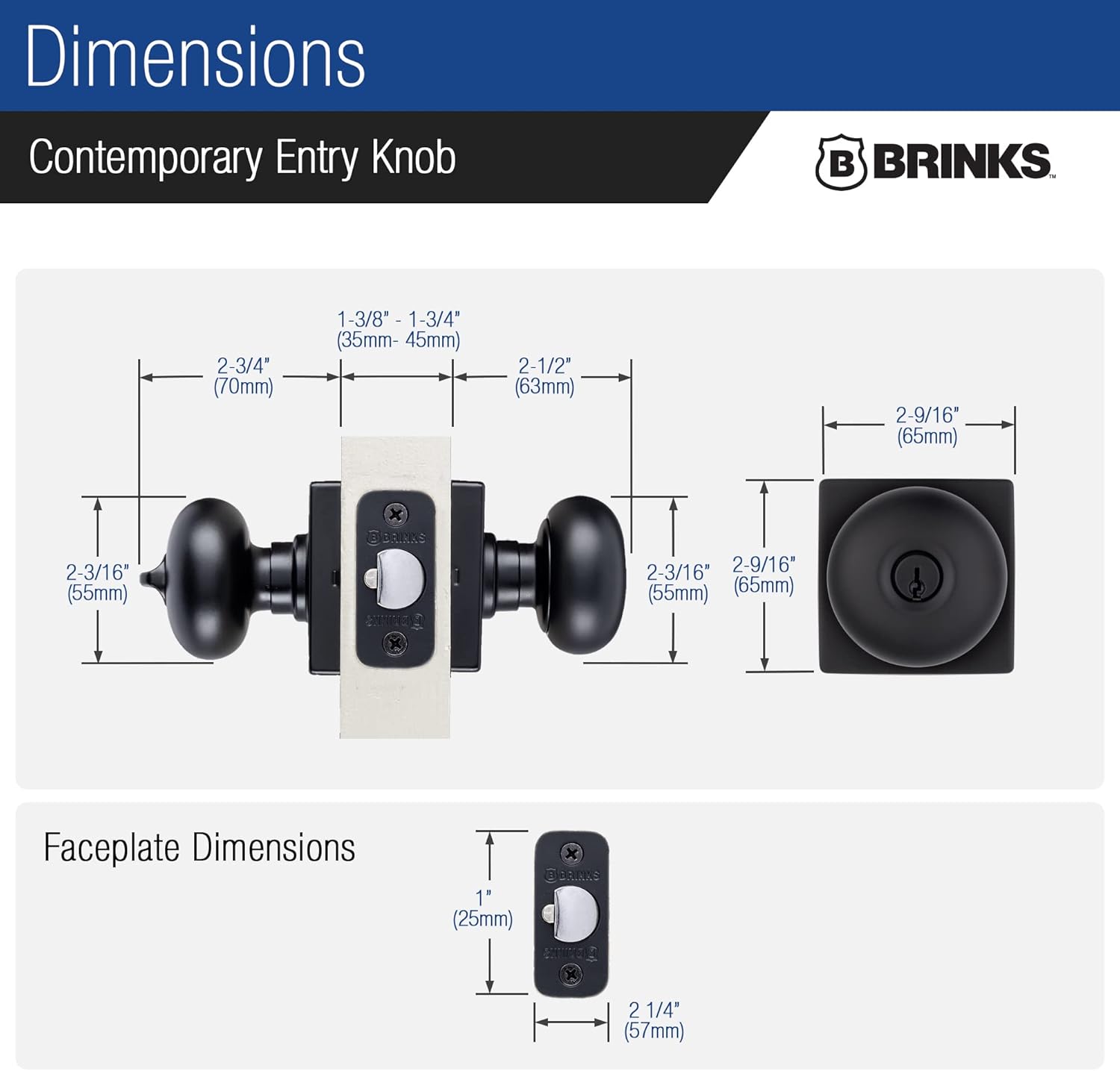 BRINKS Contemporary Keyed Entry Ball Door Knob, Modern Lock Set, Interior Door Knobs for Sleek Home Decor - Matte Black
