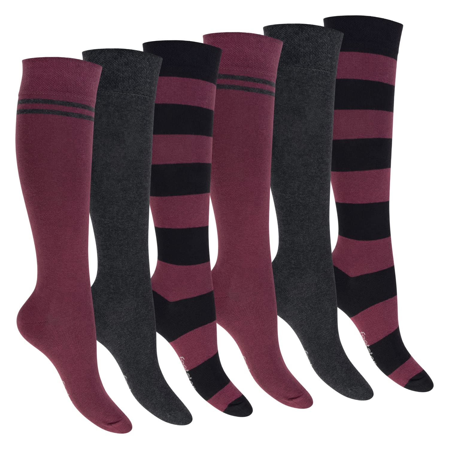 Footstar Lot de 6 paires de chaussettes hautes à rayures pour homme et femme