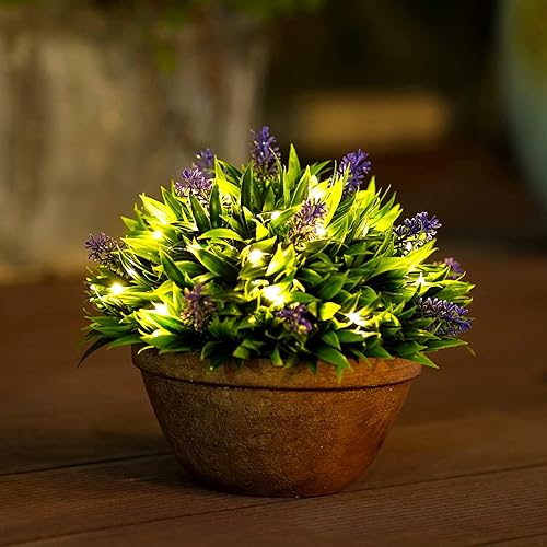 Nacome Plantas artificiales para decoración del hogar en interiores plantas artificiales y flores con luces solares para decoración de sala de estar