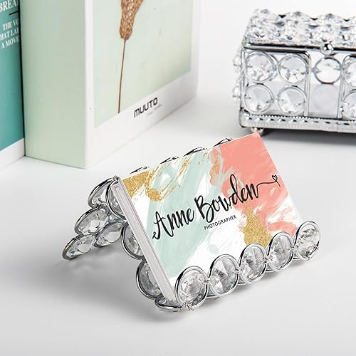 Miniatura 3 de Feyarl Soporte para tarjetas de visita de cristal, para oficina, pantalla de tarjeta de presentación de negocios, brillante escritorio, tarjeta de