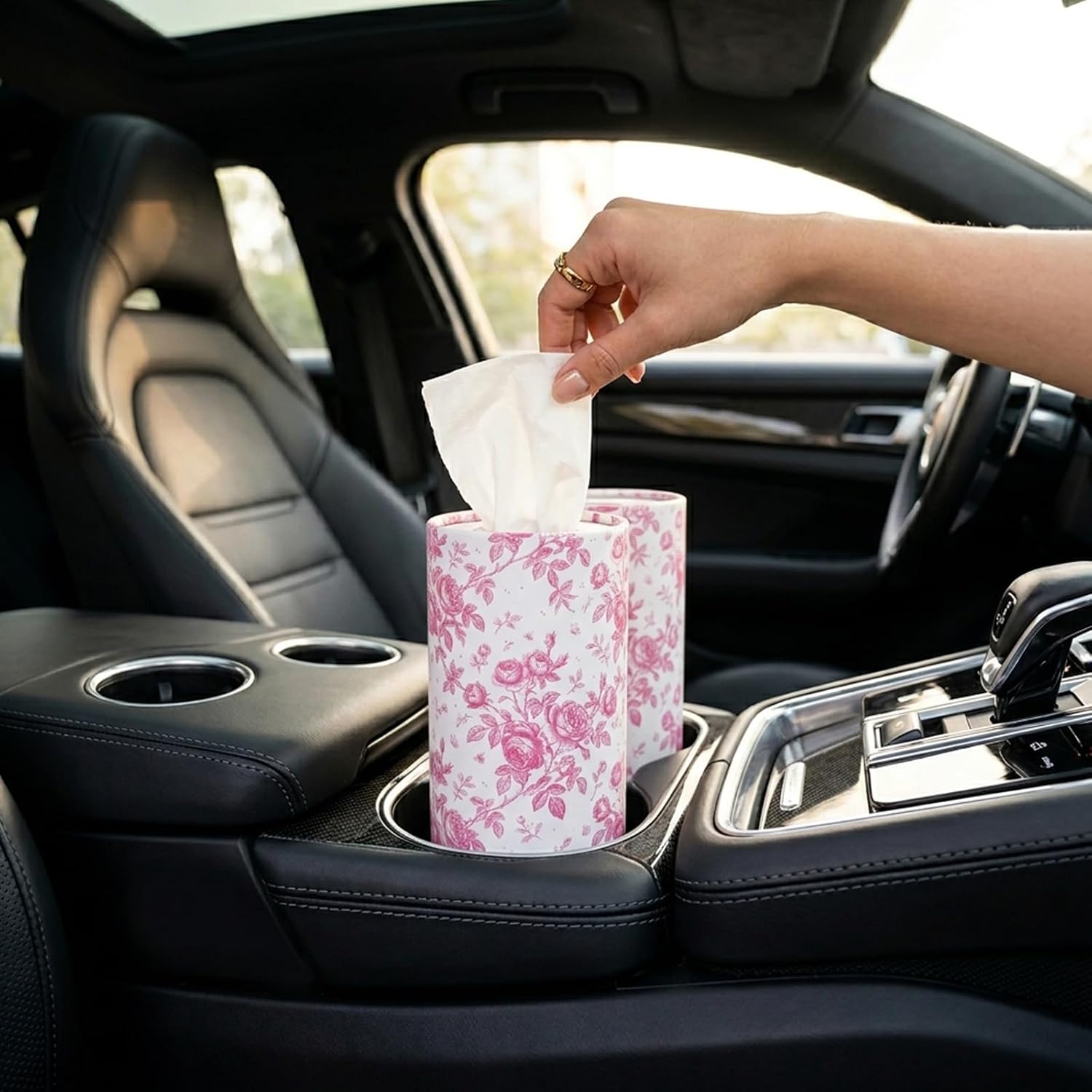 EUOYUFO 200 Sheets Car Tissues with 4 Pack Floral Bow Design Cylinder Holder Round Portable Travel Tubes Box Container Tissue for Car Cup Holders Home Bathroom Office