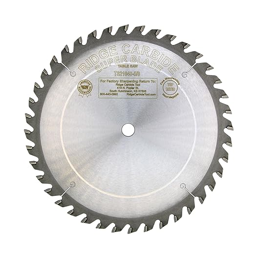 Ridge Carbide TS2000 Super Table Saw Blade 10" 40 Tooth ATB/R .125 Kerf