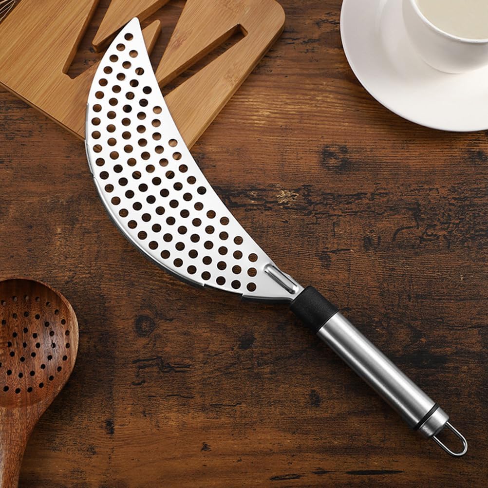 Cabilock Stainless Steel Crescent Pot Strainer Set with Comfortable Handle Handheld Kitchen Colanders for Pasta Vegetables and Soup 14.37 Inch 2Pcs