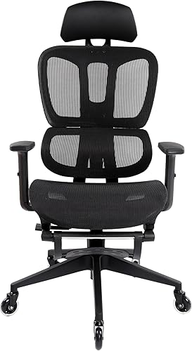 Miniatura 7 de Silla de oficina ergonómica reclinable con reposapiés, silla de malla de respaldo alto ajustable en altura con soporte lumbar, reposacabezas