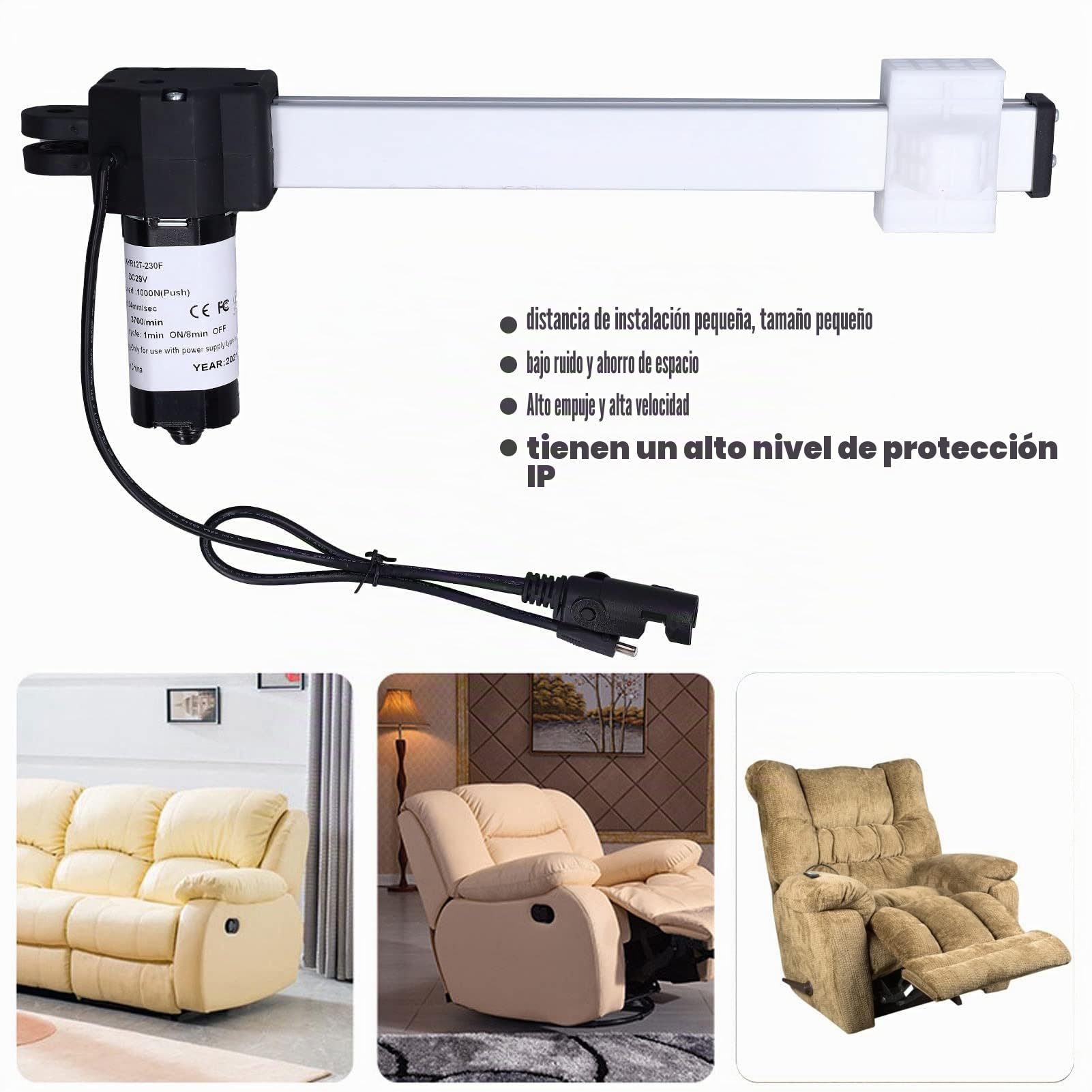 Aramox Motores para Sofas Actuador Reclinable Eléctrico, Piezas de Repuesto para Muebles, Motor de Sillas Elevadoras de sofá DC 29 V para Cama Eléctrica y sofá Eléctrico, 230 Mm
