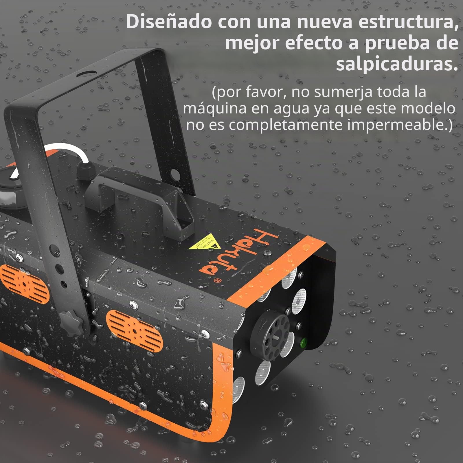 HAKUTA Máquina de Humo a Prueba de Lluvia, 8 LED con 4 Efectos para Fiestas | Resistente a Salpicaduras, Luces y Humo Control Independiente, 2 Mandos, 13 Colores, 300ml, para Bodas/Halloween/DJ