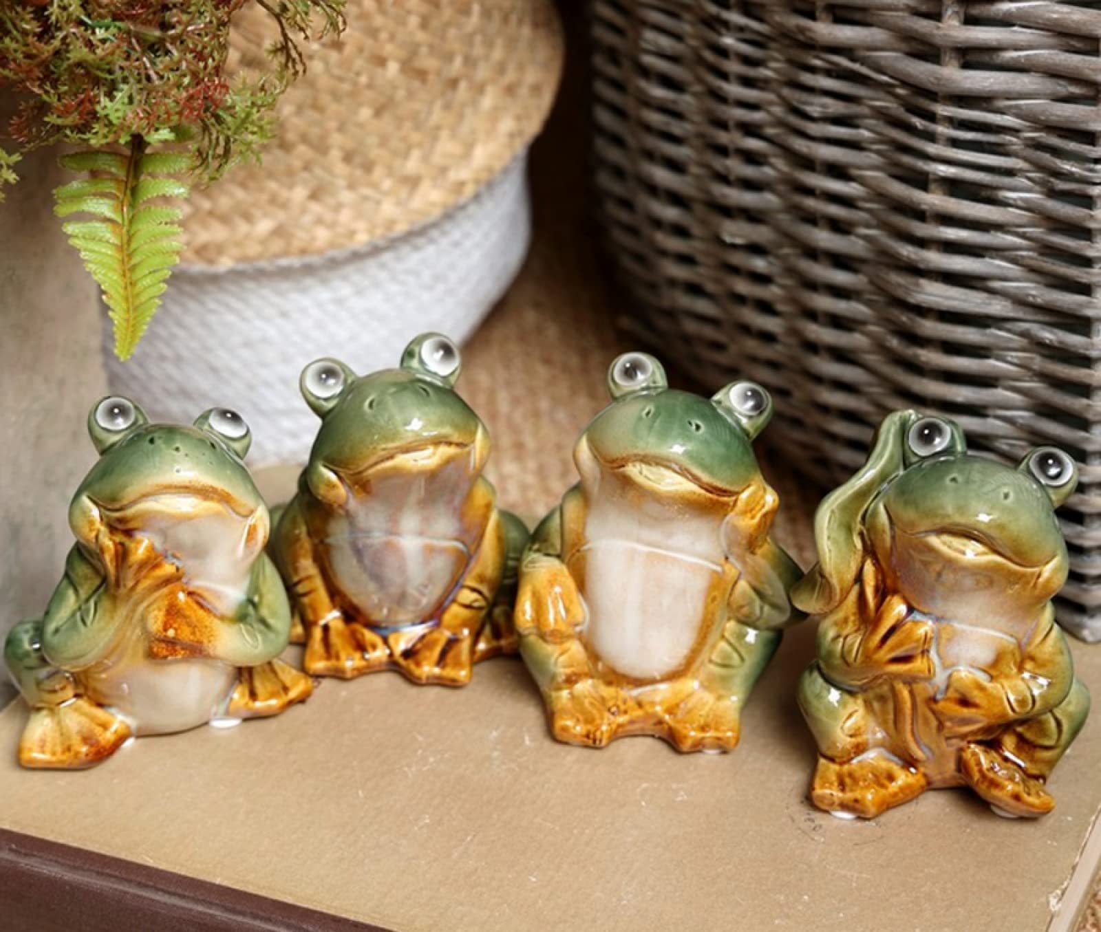 Dytartzx Handcrafted Ceramic Frog Artificial Sculpture Home Decor Arts Gift Desktop Statue Ornament(4 Pieces)