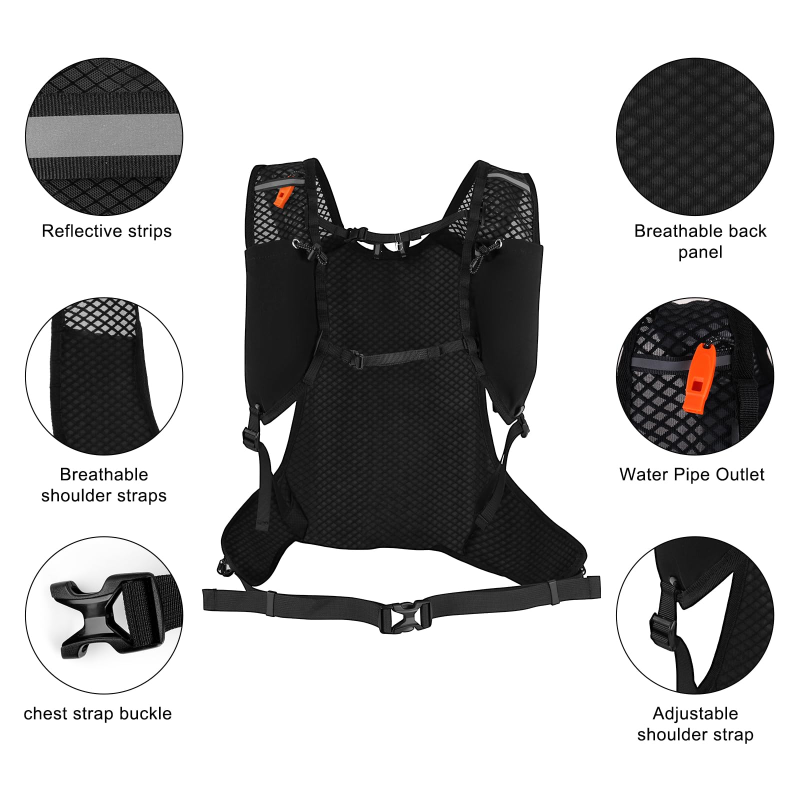 MOSISO Sac à Dos d'Hydratation Léger 2L, Noir | Réservoir 2L, Sac à Dos Léger avec Corde Élastique & Poche Avant, pour Randonnée, Sentier, Escalade, Course, Cyclisme
