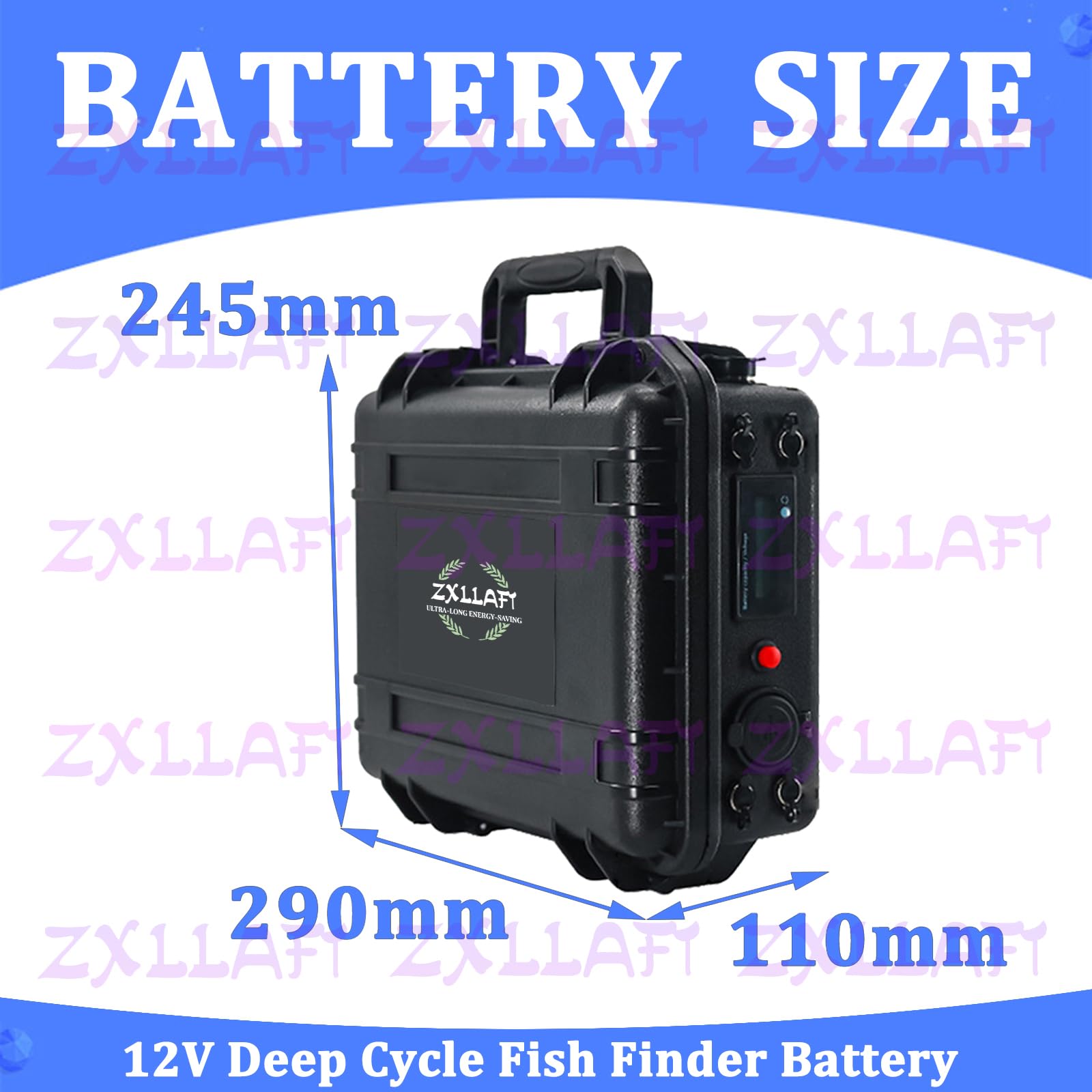 Batteria ecoscandaglio 12V Batteria al Litio con BMS | Batterie per motori elettrici (outdoor) Batterie ricaricabili per propulsione nautica con porta maschio GX16-2, display