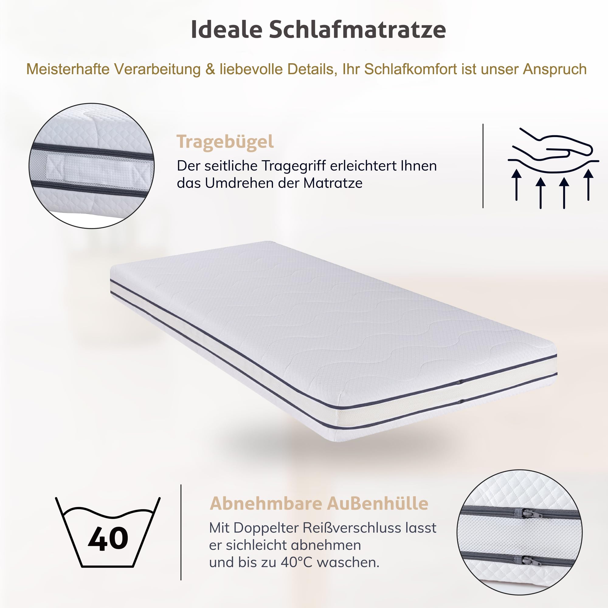 EGO HOME Materasso 90 x 200, grado di durezza H3, altezza 16 cm, materasso in schiuma fredda di alta qualità, in memory foam, 7 zone, ergonomico e traspirante, certificato Öko-Tex