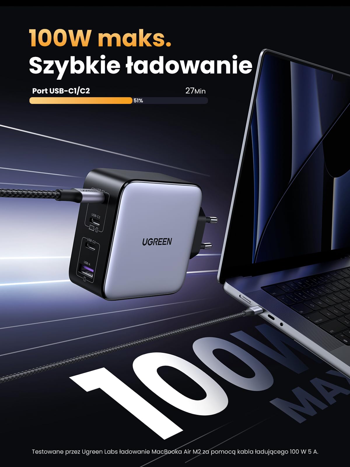 UGREEN Nexode Ładowarka 100 W USB-C, 4 porty, ładowarka GaN, ładowarka do laptopa