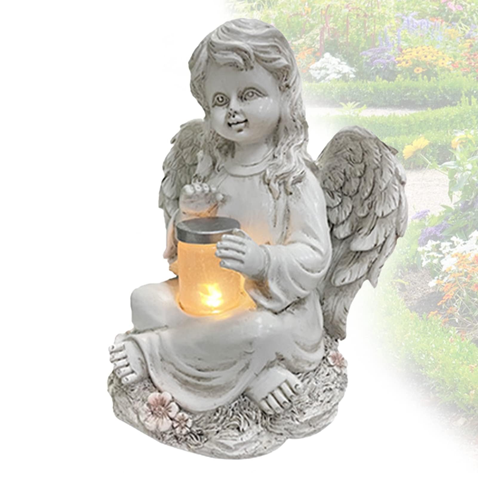 Statue du jardin des anges résistant aux intempéries éclairage solaire extérieur automatique
