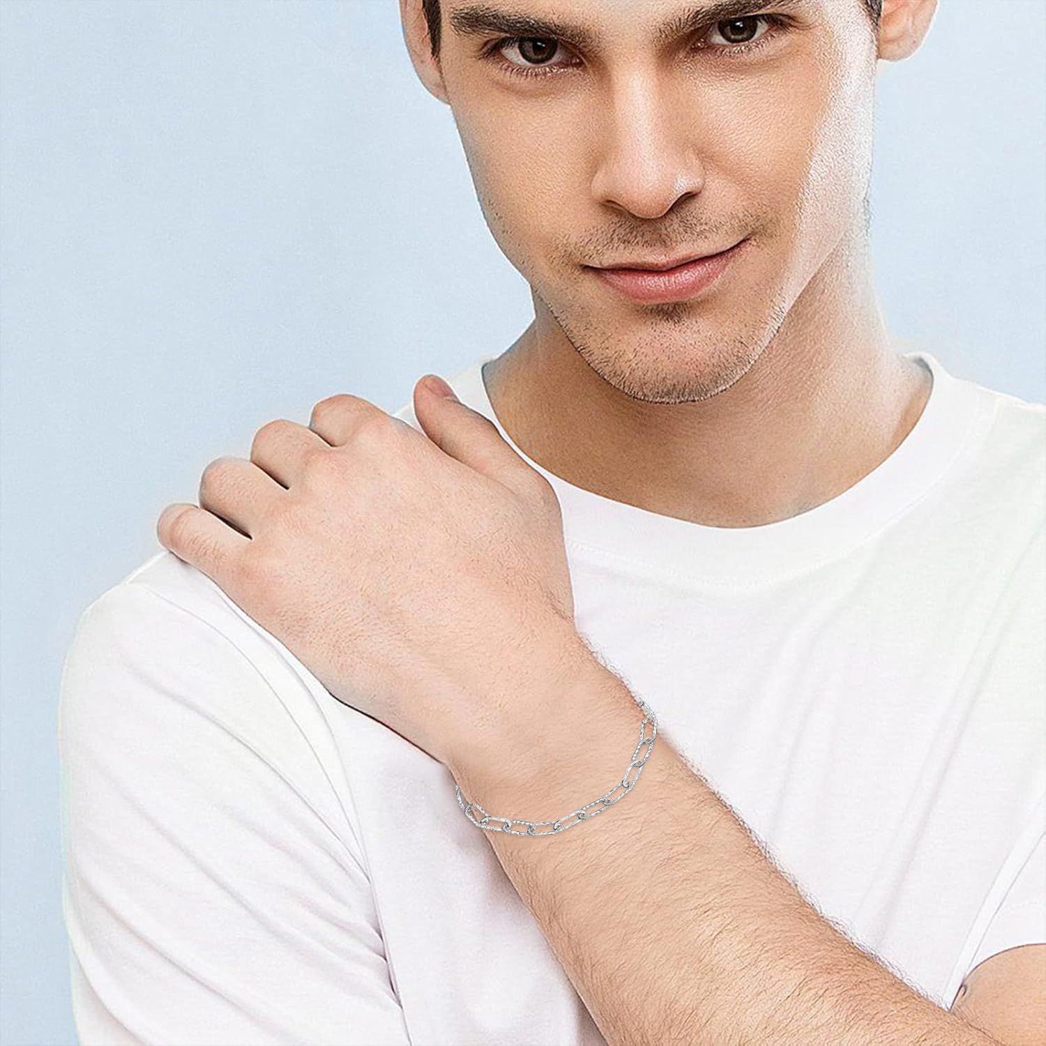 Solid 925 Sterling Silver 5.2MM Paperclip Chain Bracelet for Men Women,with Lobster Claw Clasp,Made in Italy 6.5/7/7.5/8 Inch - Image 4