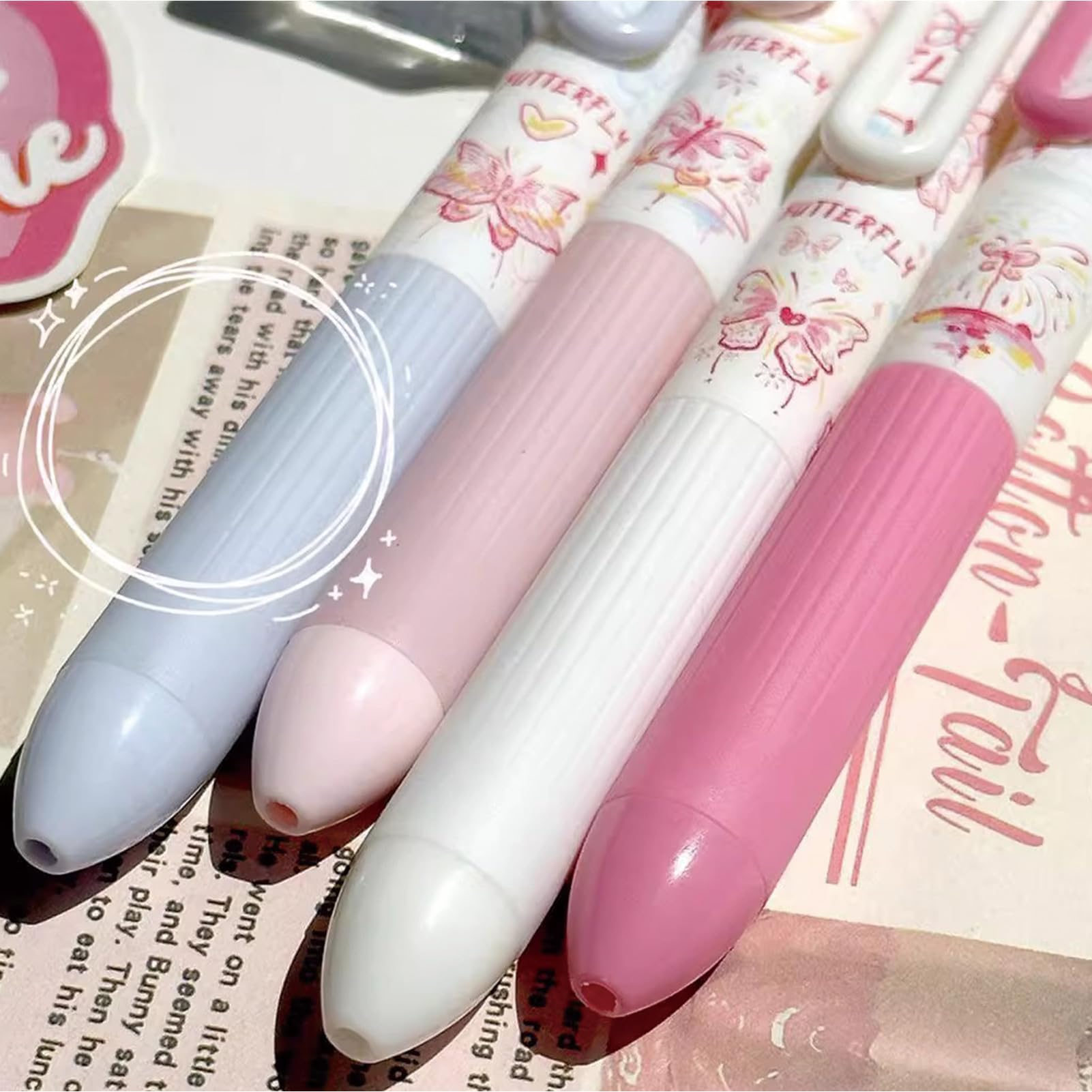 4 Pcs Cute Retractable Pens Small Pocket Pens Cartoon Butterfly Gel Pen 0 5mm Fine Point Black Ink — view 6