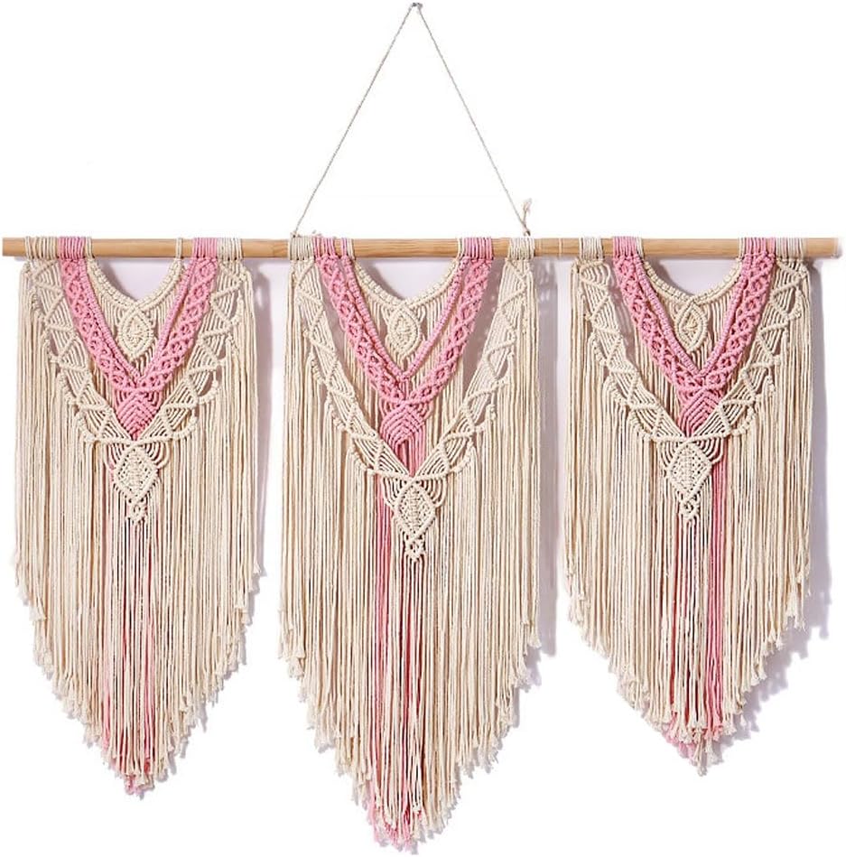 TOCYHF Large Macrame Wall Hanging 43"Ã—32" Boho Wall Art- Chic Bohemian Handmade Woven Tapestry Home Decoration for Bedroom Living Room Apartment Wedding Party (White-pink)