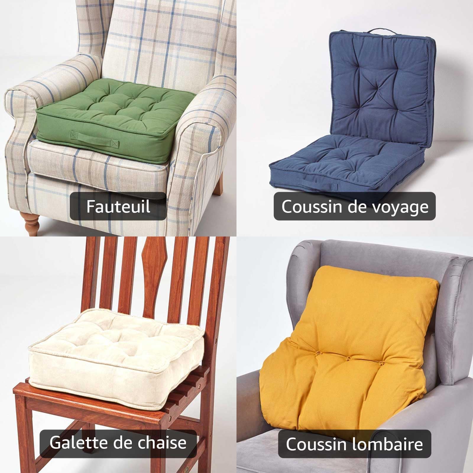 HOMESCAPES Coussin d'assise rehausseur en Coton carré 50 x 50 cm - Gris Ardoise