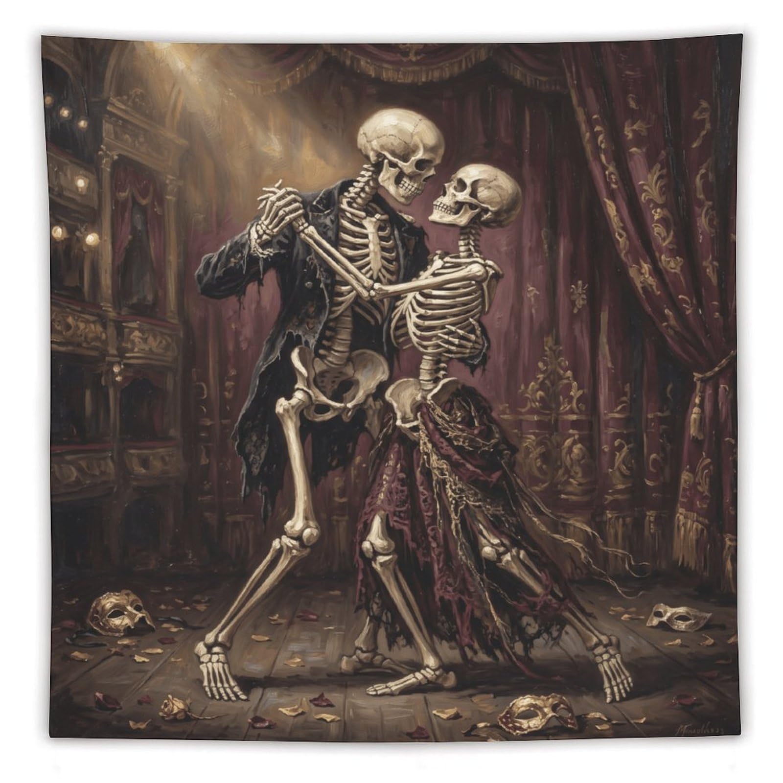 H3B8U2Y5 Dancing Skeleton Couple Ballroom Wall Tapestry, Gothic Oil