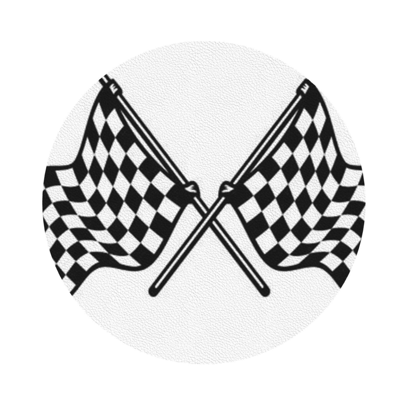 Checkered Flags Race Flag PU Leather Coasters Set of 6 Round Drink Coasters