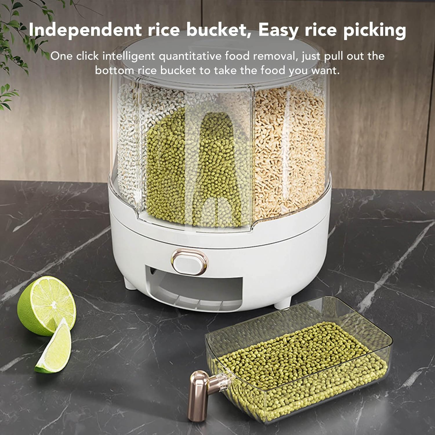 Zerodis Food Storage Packaging Dispenser Upgrade 6 Compartment 360° Rotating Grain Storage Food Dispenser With Lid Kitchen Storage Container For All Beans Barley Grain Storage (Large