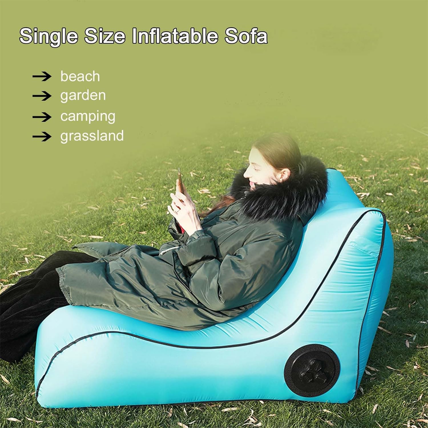 Single Size Inflatable Couch,Nylon Inflatable Sofa Chair for Adults,Foldable Lounger,Portable Air Sofa for Indoor Living/Tent Camping/Outdoor Activities,Water Resistance,Fold & Store (Dark Blue)