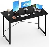OLIXIS 47 Inch Home Office Desk with X-Brace Stability, Modern Black Computer Writing Table for Small Spaces