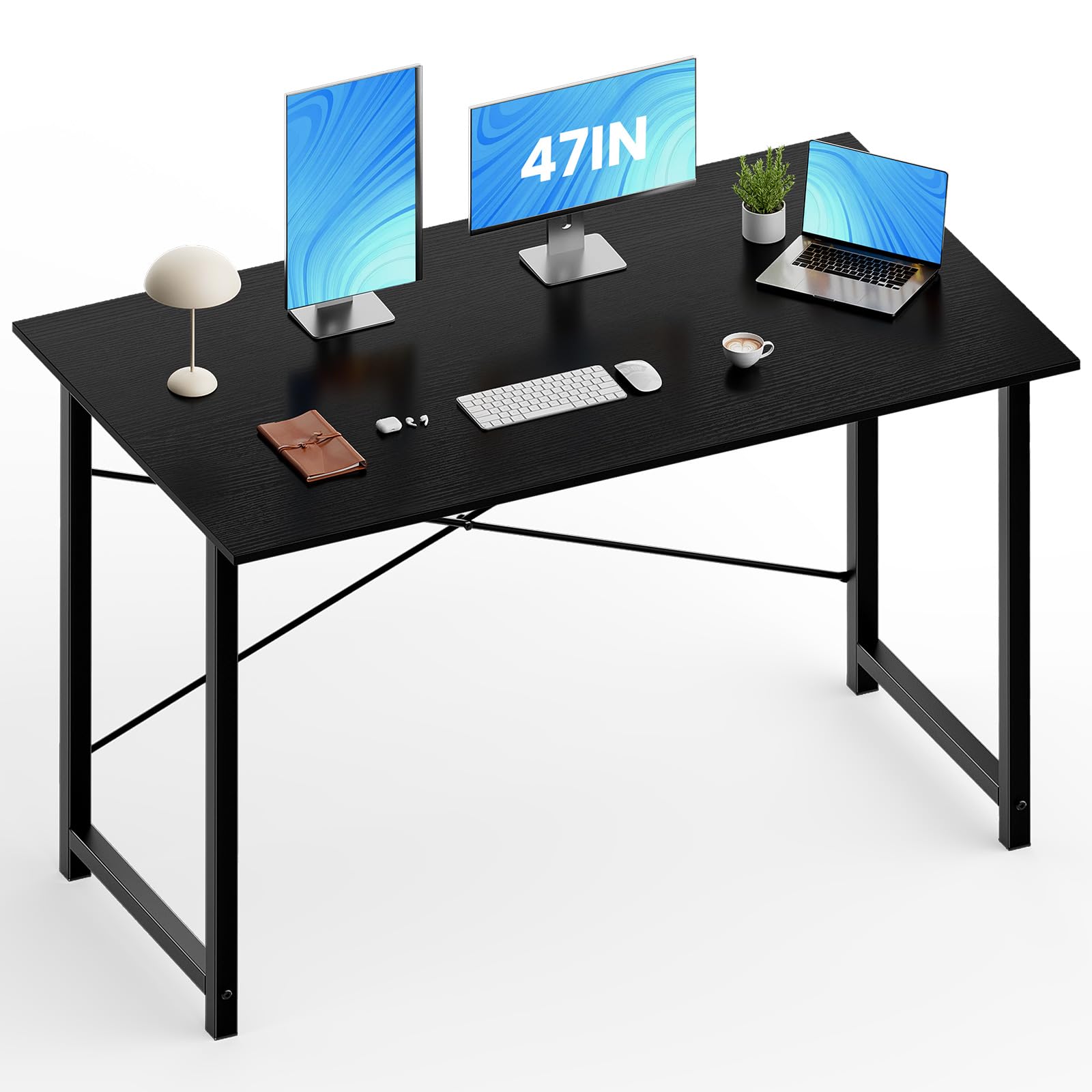 OLIXIS 47 Inch Home Office Desk, Small Computer Work Table with X-Shaped Reinforcement, Home Simple Modern Writing Study Table, Black