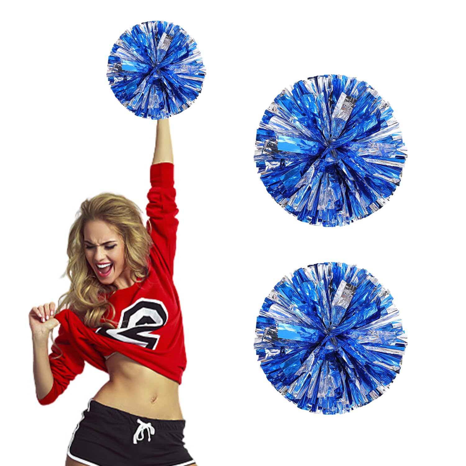 Pompones de animadora azul brillante y plateado, NYGGTYK, para eventos deportivos y competiciones