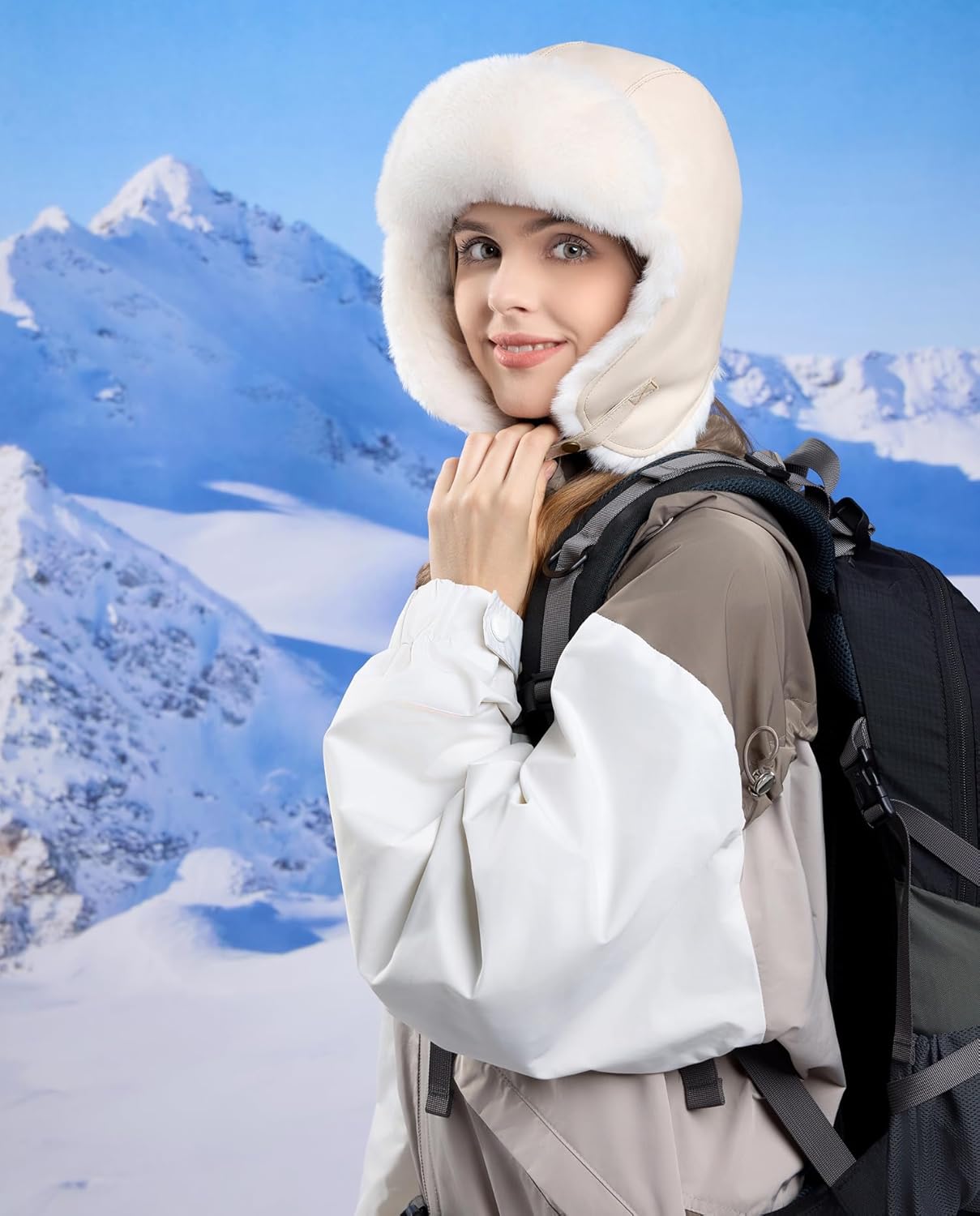 Trapper Hat with Faux Fur Linning Eskimo Windproof, Women Winter Warm Hats Men's Russian Ushanka Hunting Hat - Image 3