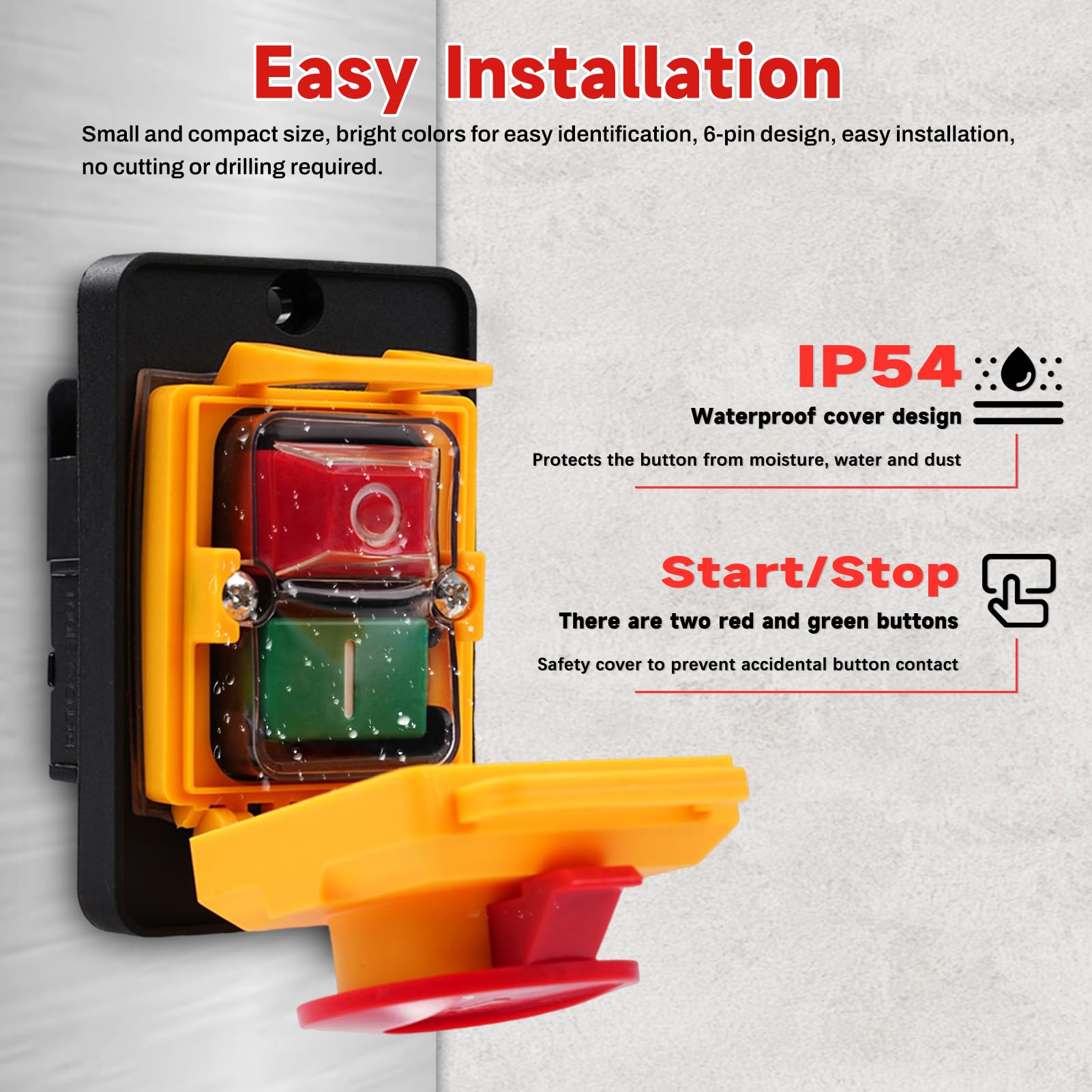 Przełącznik maszynowy KJD22-6 PIN 250 V, 12 A, przełącznik przyciskowy, przełącznik elektromagnetyczny, klasa wodoszczelności IP54, przełącznik do zabudowy, wyłącznik zerowego napięcia