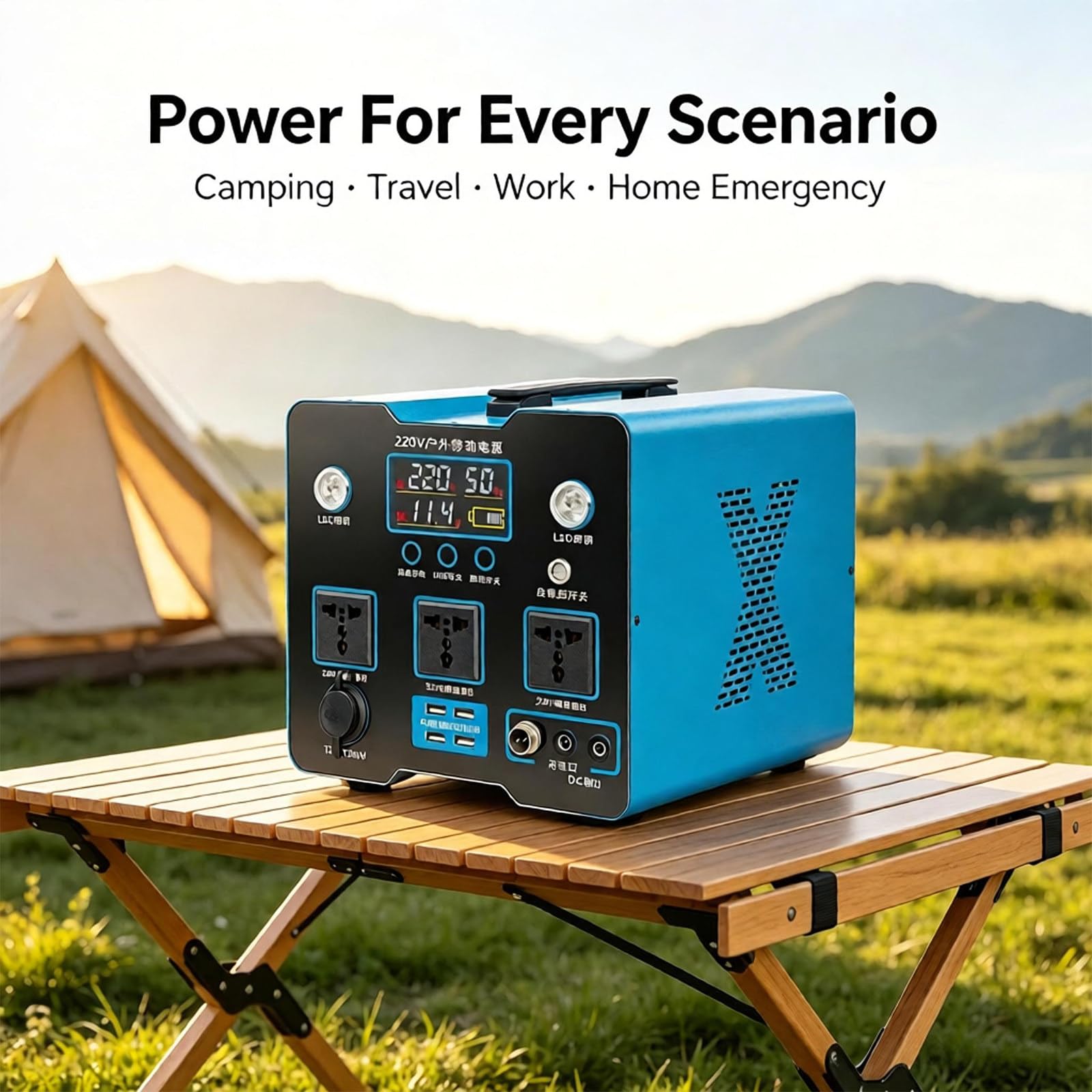 Centrale elettrica portatile 1500W 1280Wh, uscite AC USB DC 1500w | Due modelli disponibili: 1000W 870Wh /1500W 1280Wh, dimensioni compatte adatte al bagagliaio e zaini da trekking.