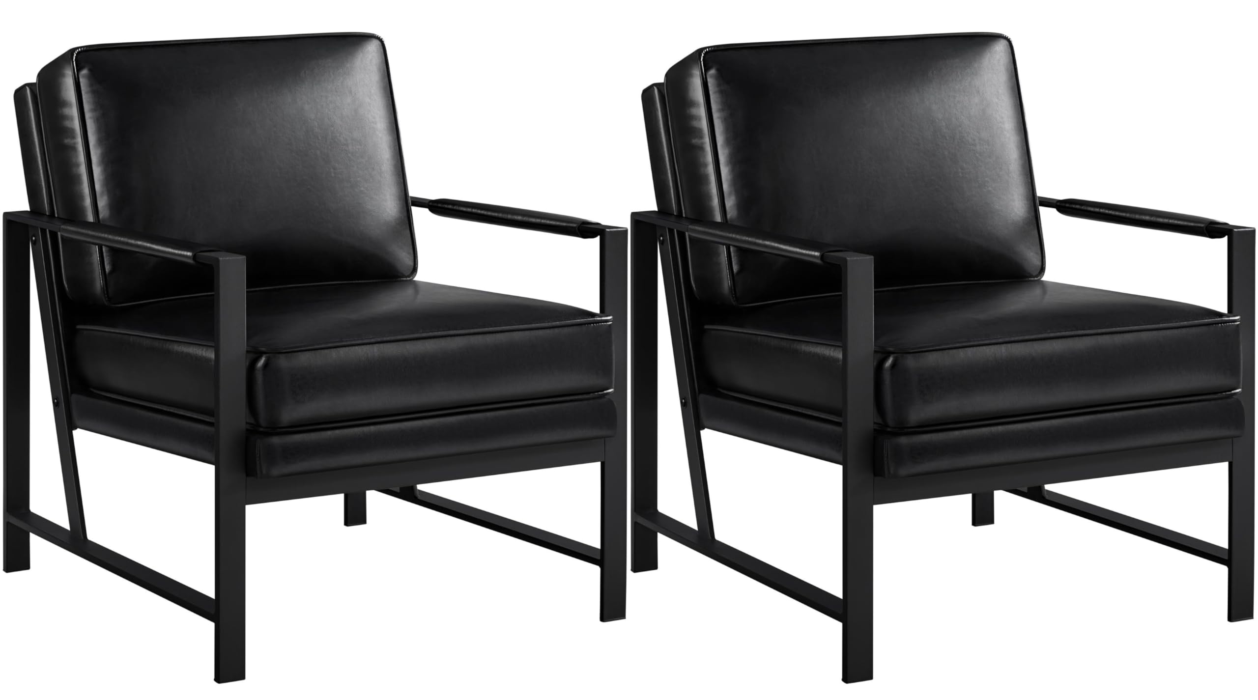 Yaheetech PU Leather Armchair, Retro Leisure Accent Chair with Extra Soft Padded and Cushion, Modern Reading Arm Chair with Black Metal Frame for