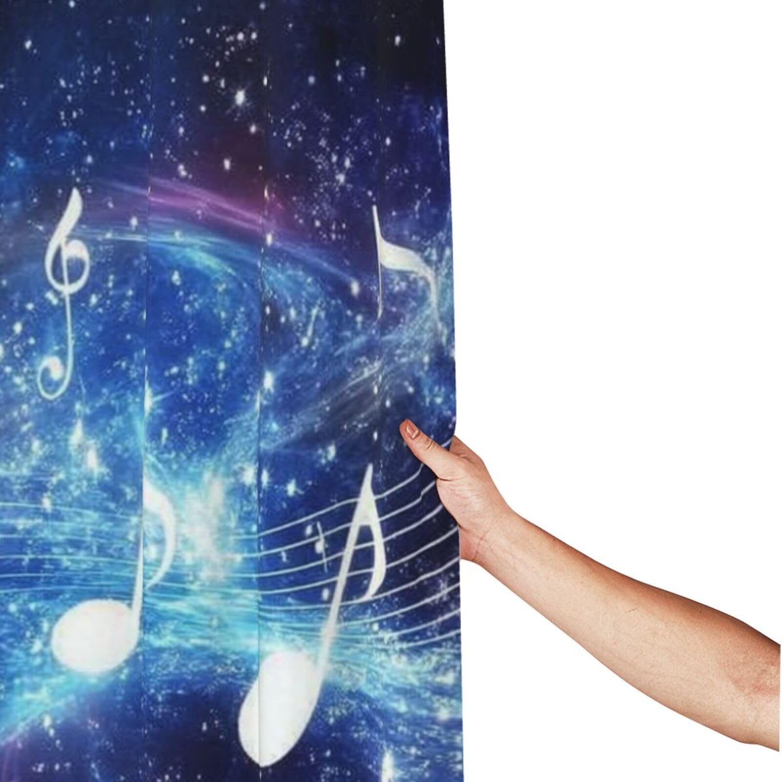 Cortina de ducha con estampado de notas musicales de noche estrellada, 152 x 183 cm, cortina de ducha de tela de poliéster impermeable, decoración de bañera con 12 ganchos, secado rápido, lavable