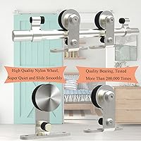 Vista 4 de TSMST Kit de herrajes para puerta corrediza de granero de 6 pies, riel de acero inoxidable de servicio pesado resistente con montaje superior